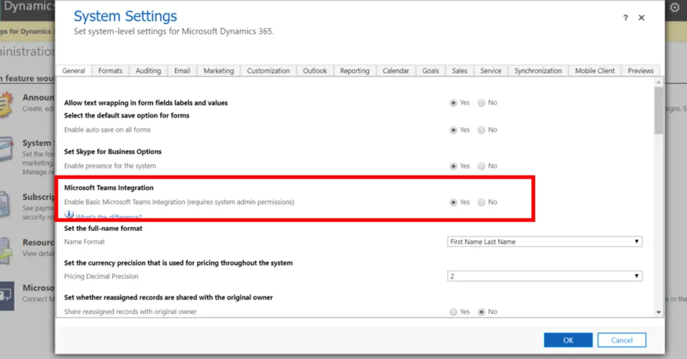 How To Integrate Microsoft Dynamics 365 And Microsoft Teams - system settings