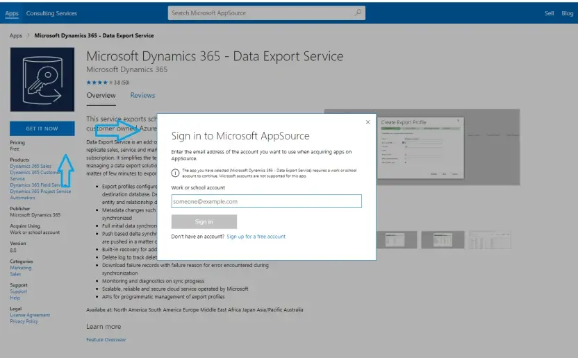 Dynamics 365 Reports and Data Export Add-Ons - Installing Data Export Service Add-On From the Marketplace