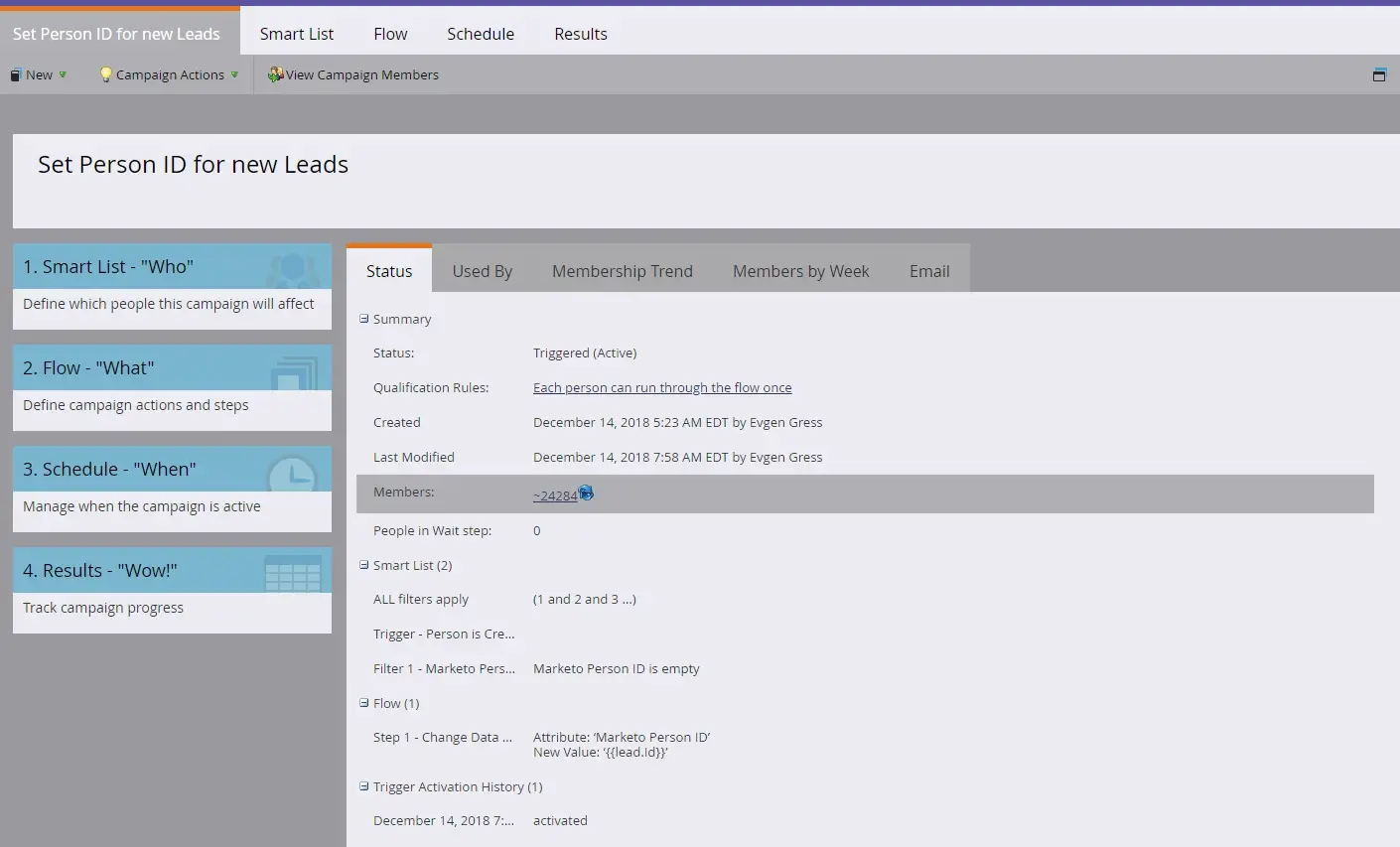 Marketo and Dynamics 365 CRM Integration Highlights - Marketo Smart Campaign for custom Person ID field filled out