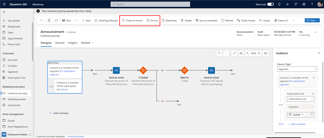 Outbound Marketing vs. Real-Time Marketing - Go live to start running the Journey