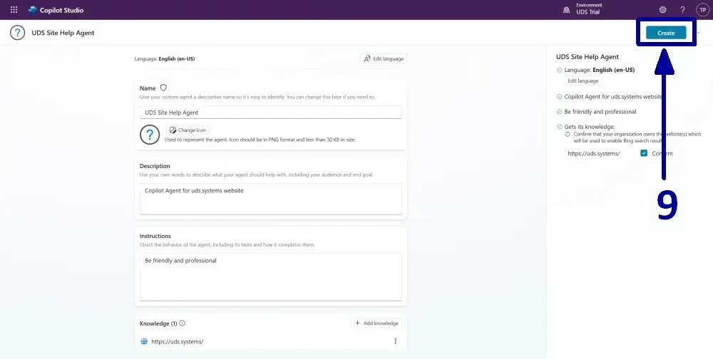 guide how to create AI agent with Copilot