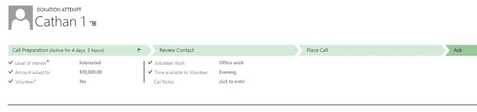 Dynamics 365 Solution for Donor and Volunteer Management - Donation Attempt - last stage