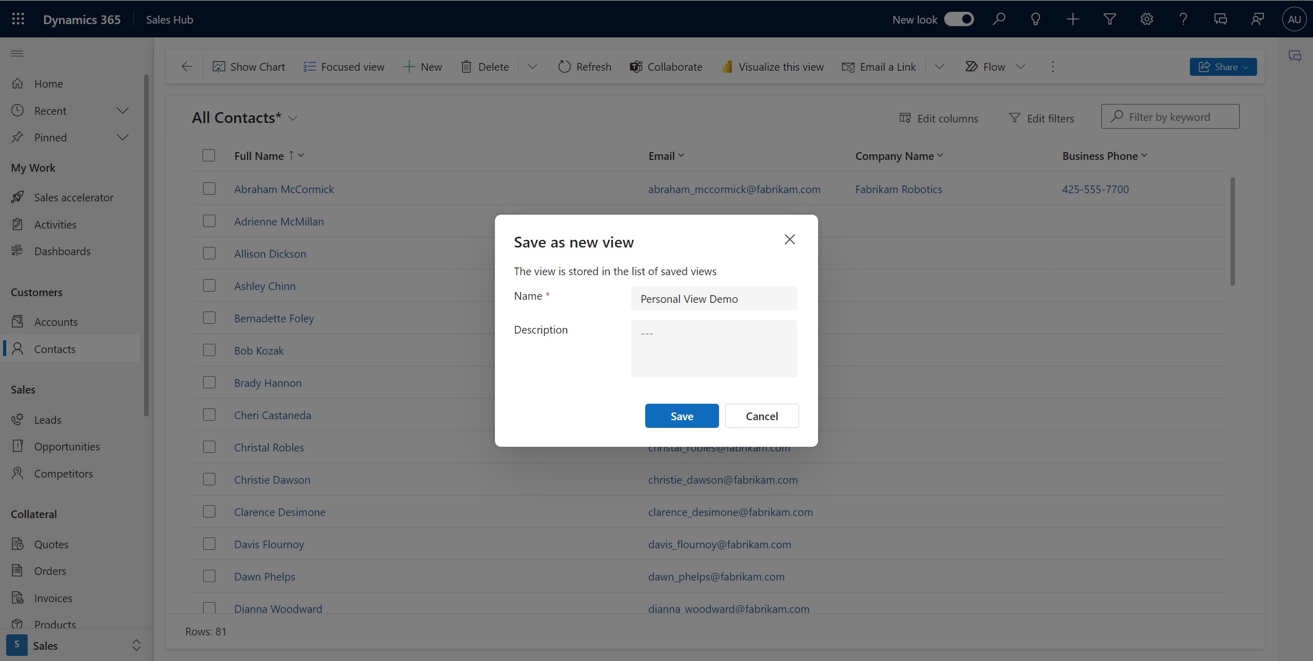 Personal View Creation Process in Dynamics 365 (Modern Interface) - Step-by-step guide