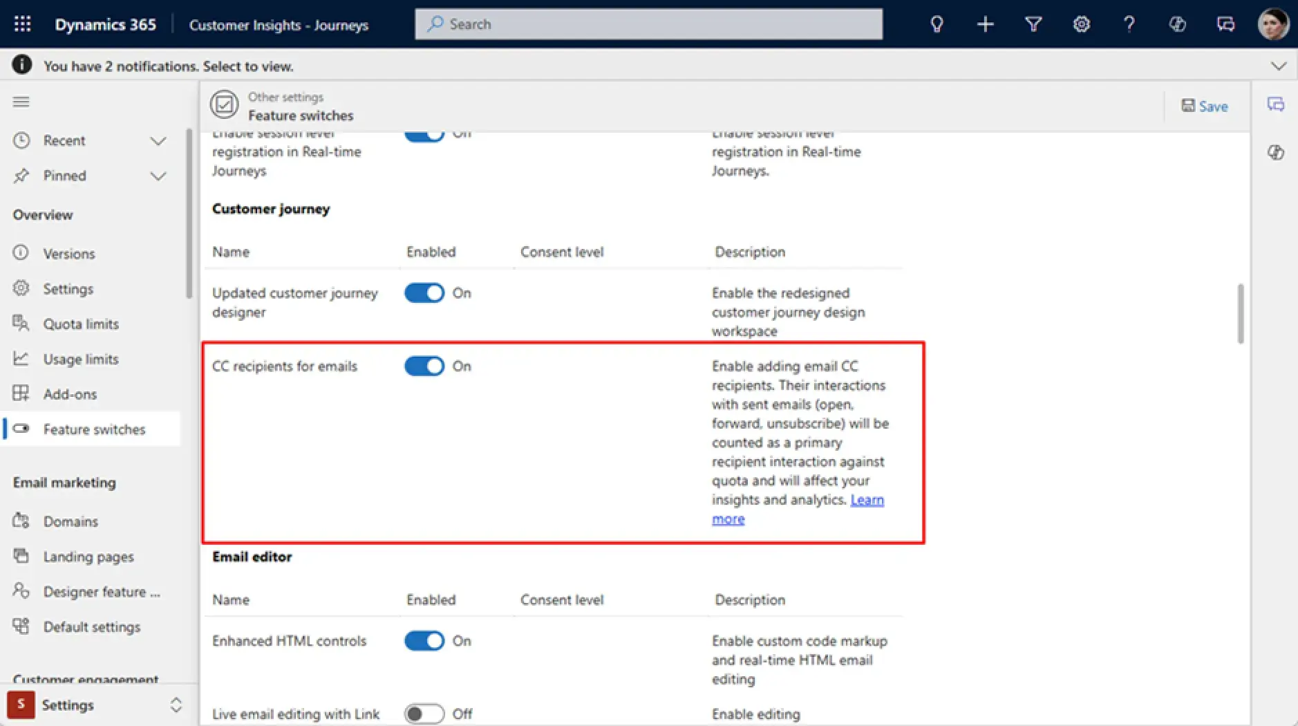 how to add email carbon copy in dynamics 365 customer journey guide