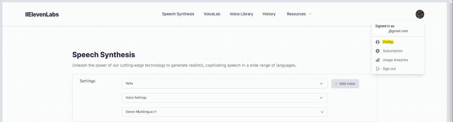 Creating a Voice-Powered Translator with the Help of ChatGPT and Eleven Labs Service - Create new secret key