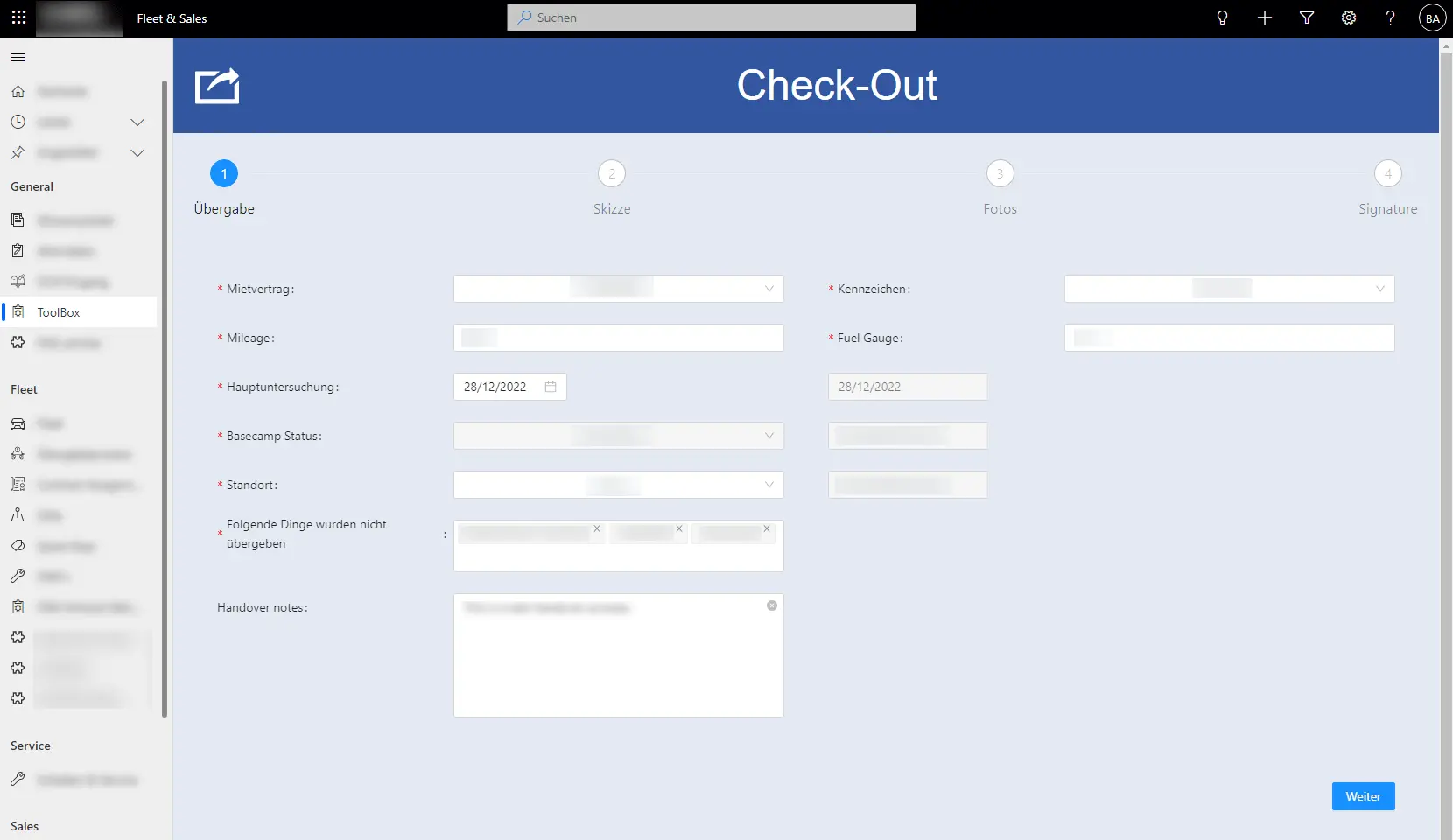 managing the fleet efficiently - D365 Portal real case - Check-out