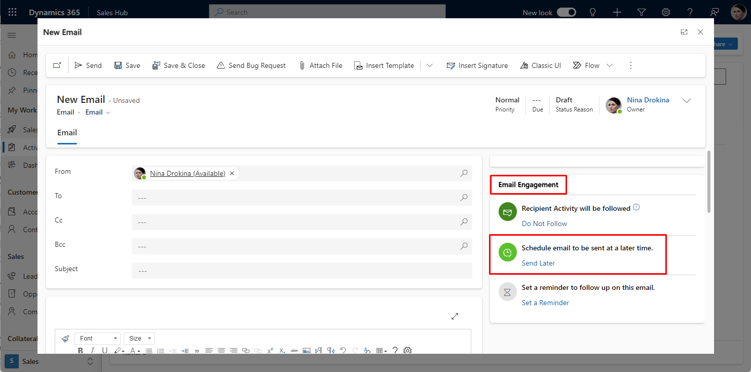 how to Schedule Emails from Timeline in D365 Customer Insights