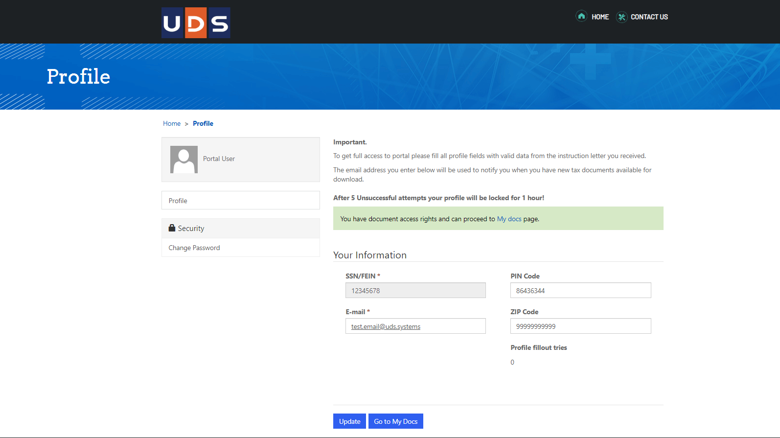 Profile page with instructions after the passed authentication process - D365 Portal