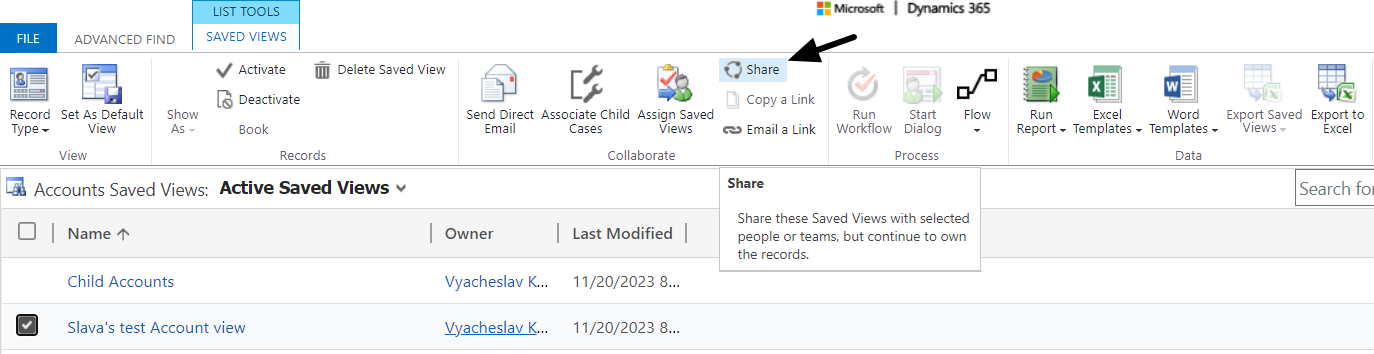 How To Share Personal View in Dynamics 365 - guide and example