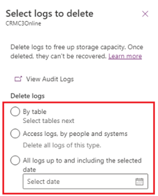 How To Delete Audit Logs in Microsoft Dynamics 365 - Selecting Logs to delete
