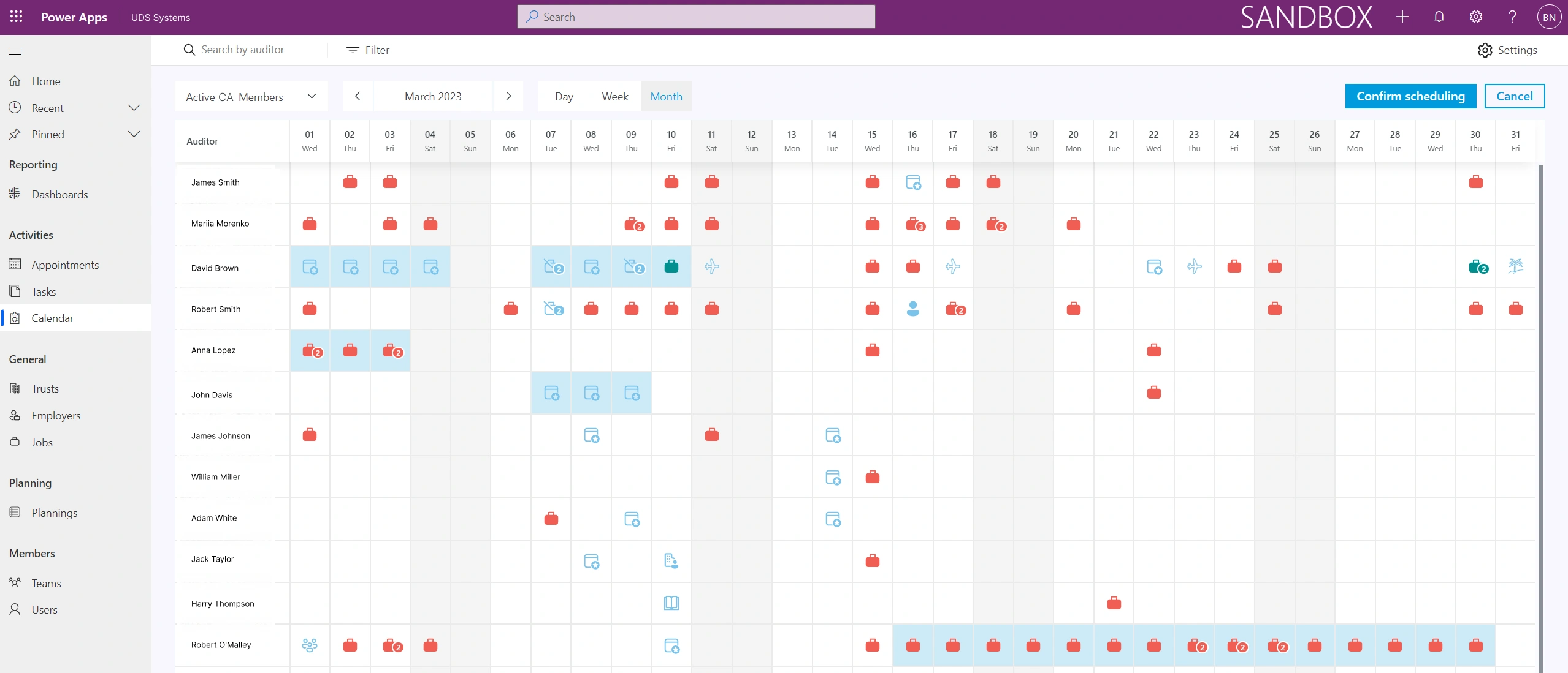 Power Apps application to simplify planning and management of appointments - month view