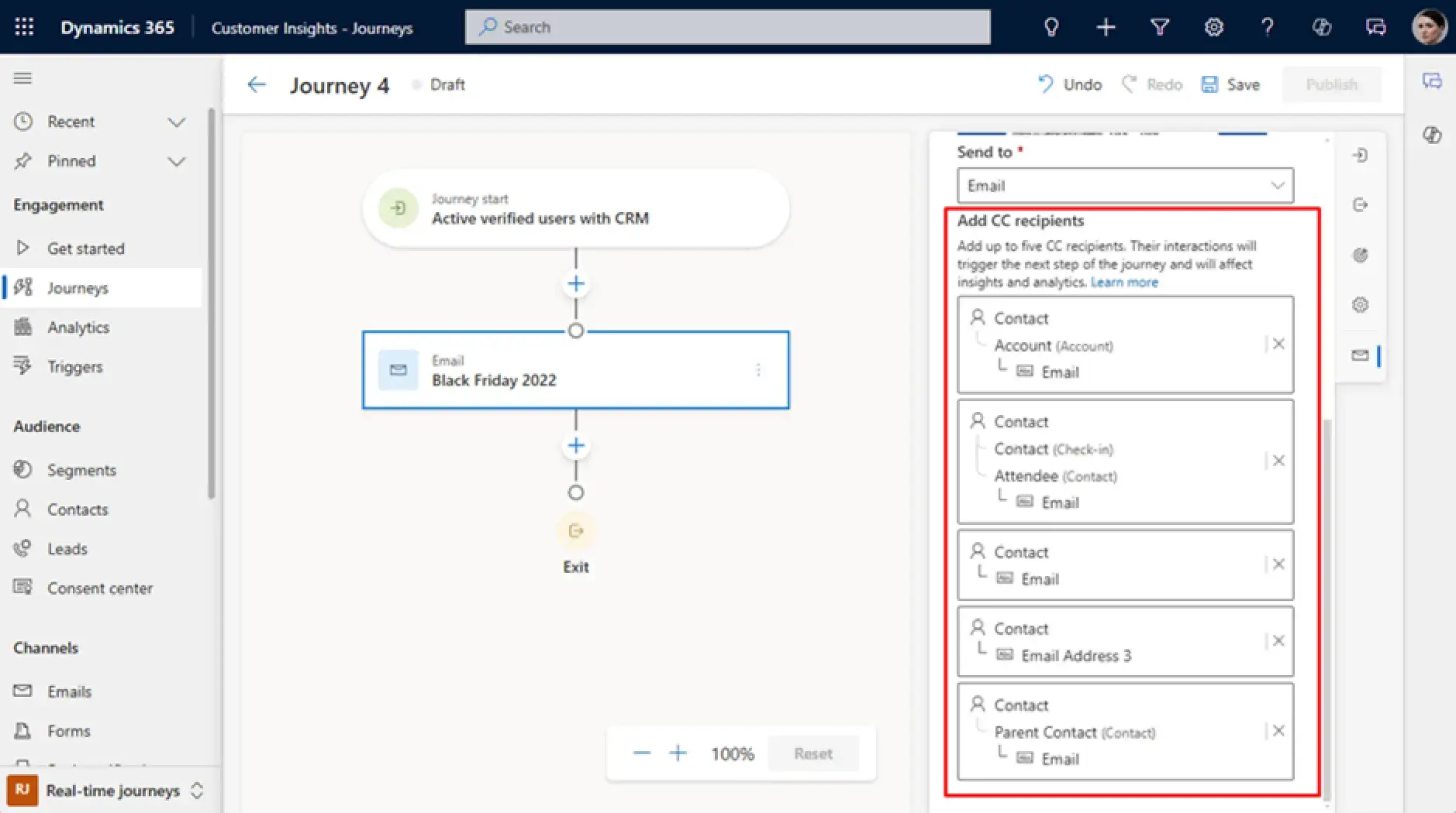 Adding Email CC Recipients To Journeys in dynamics 365 instructions
