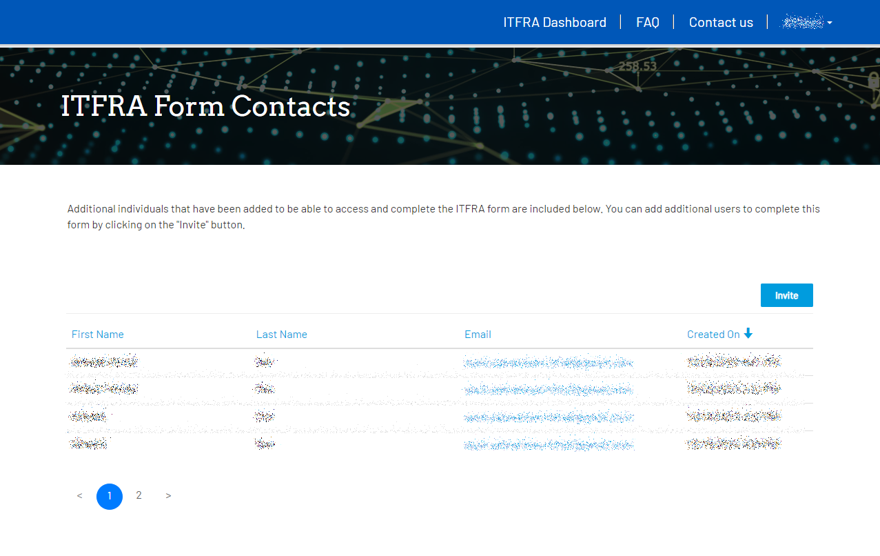 Microsoft Power Pages Portal - Invited Contacts List
