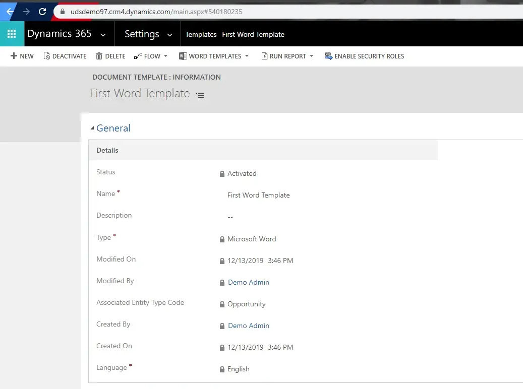 Word Templates for Dynamics 365 - first word template