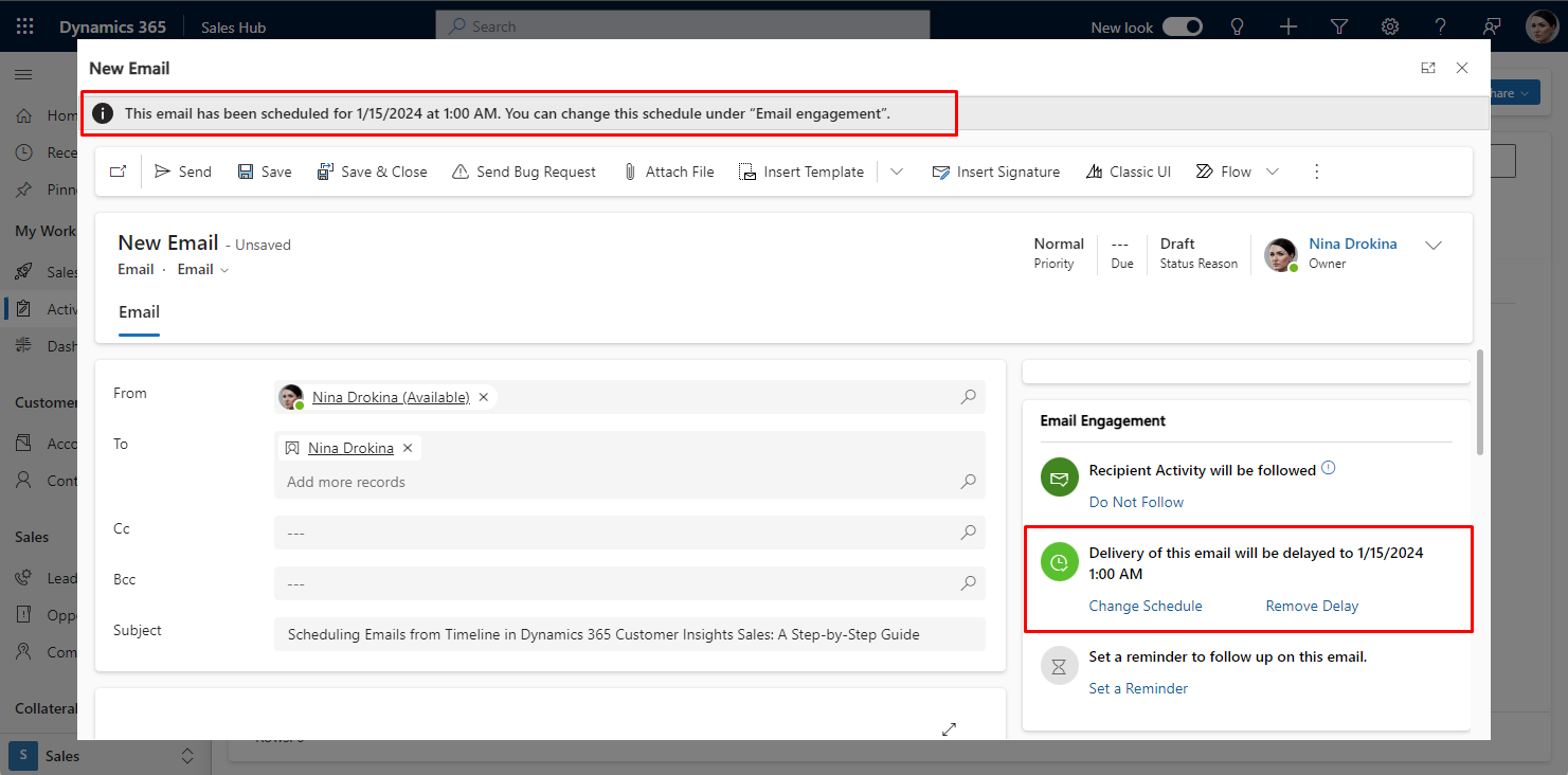Scheduling Emails from Timeline in D365 Customer Insights - tutorial