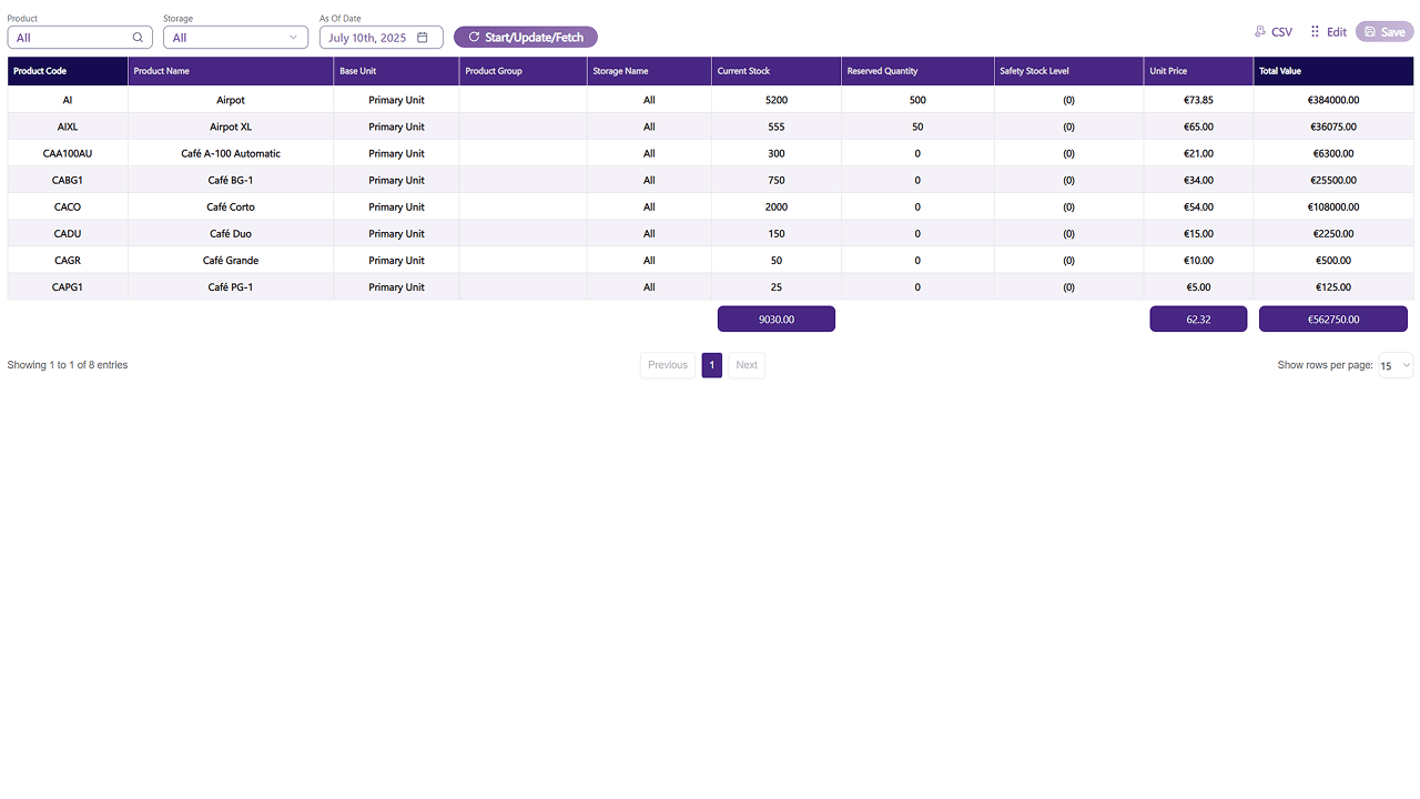 how to generate report in the inventory management system