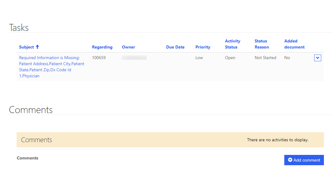 Example of the Case Task in Dynamics 365 Portal