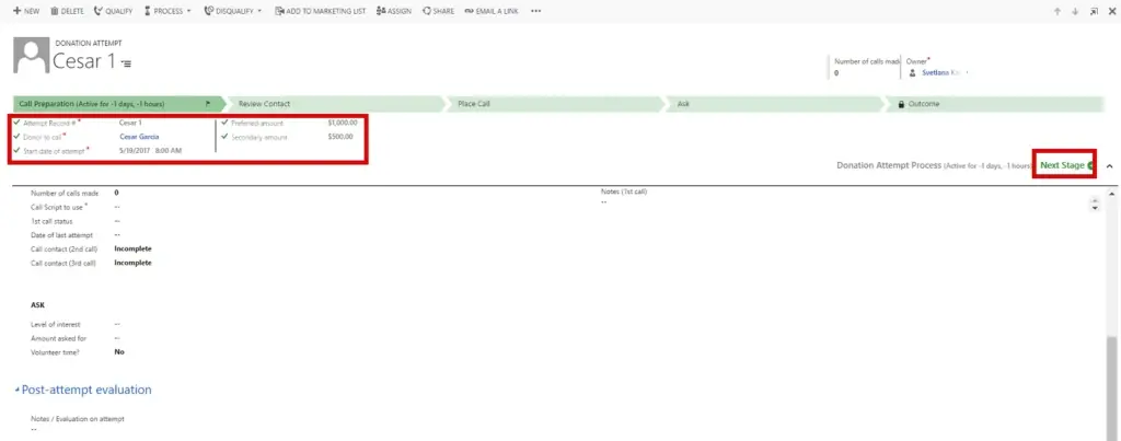 Dynamics 365 Solution for Donor and Volunteer Management - Donation attempt