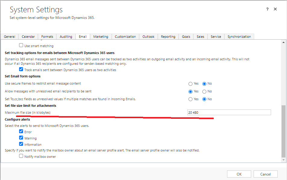 Large File Storage in Dynamics CRM Attachments - System Settings