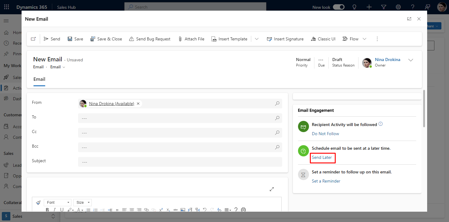 how to Schedule Emails from Timeline in D365 Customer Insights