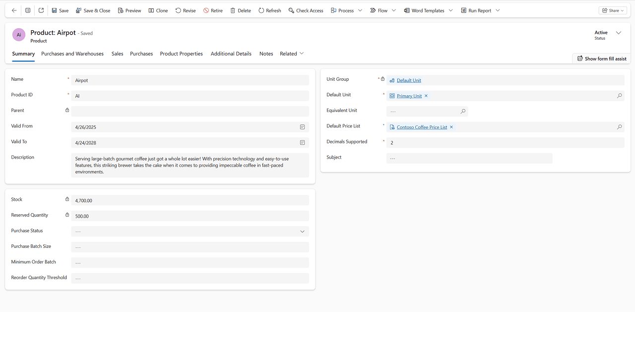 product page - inventory management tool for dynamics 365