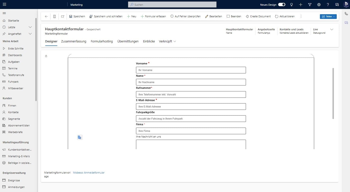 Dynamics 365 Marketing features - Marketing form
