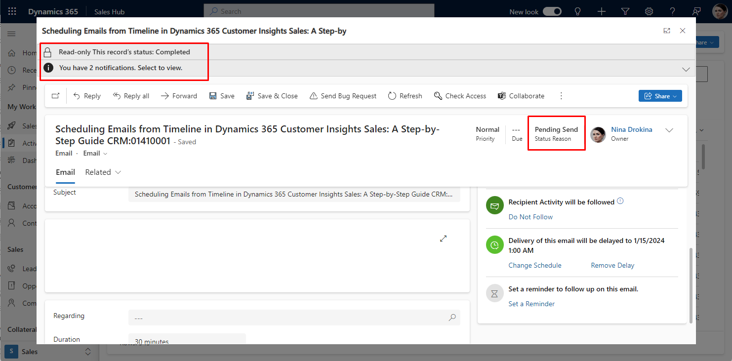 Scheduling Emails from Timeline in D365 Customer Insights - tutorial