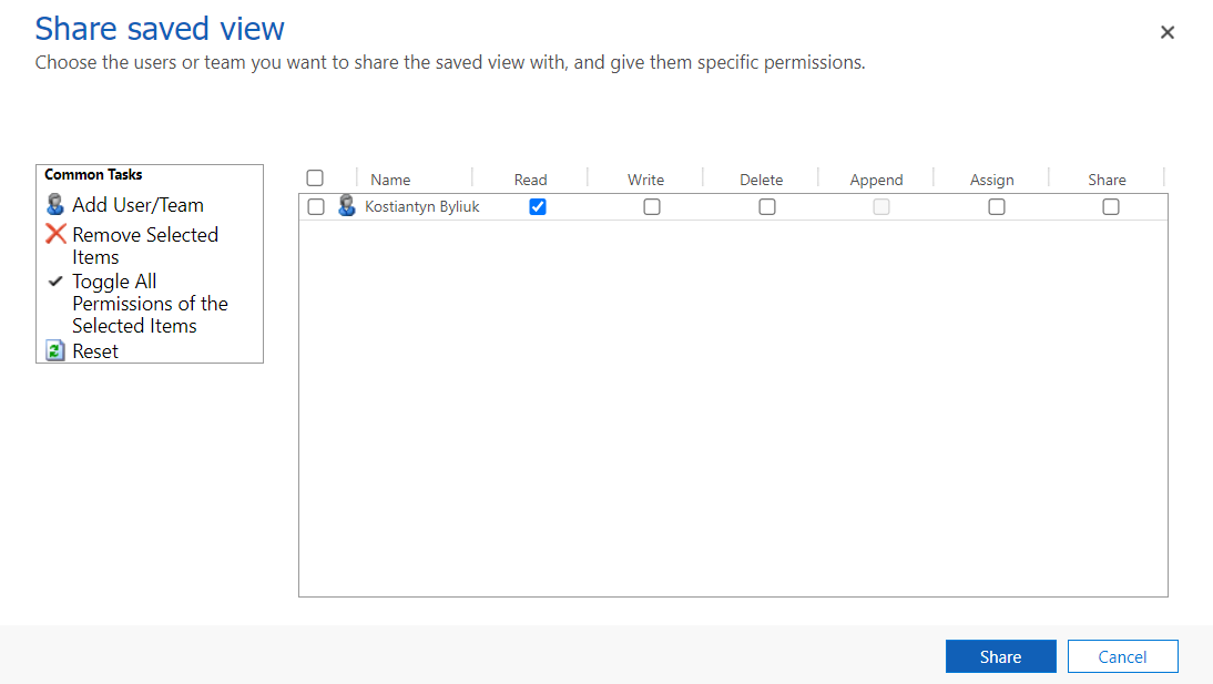 How To Share Personal View in Dynamics 365 - guide and example