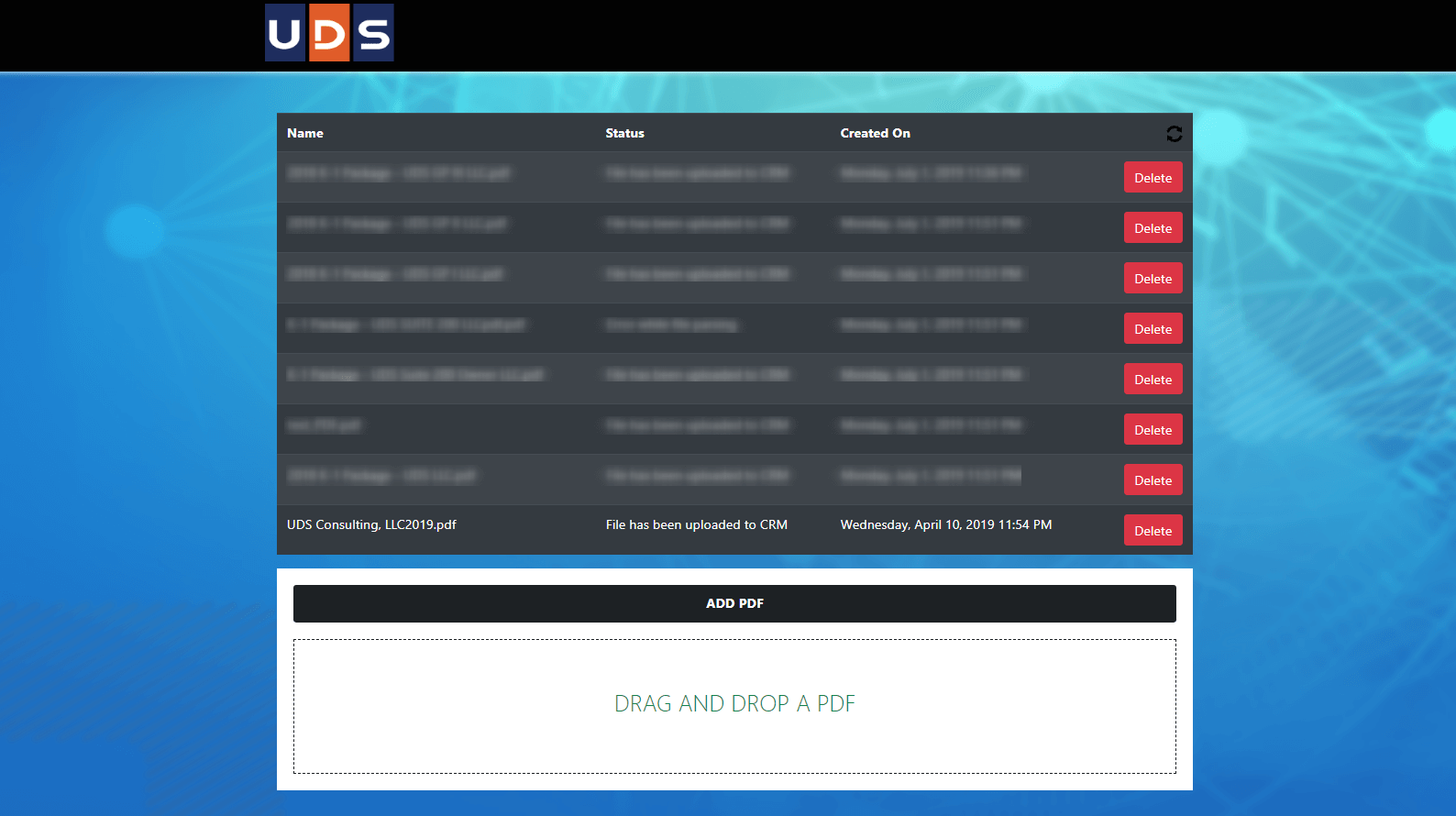 List of uploaded and parsed documents - D365 Portal