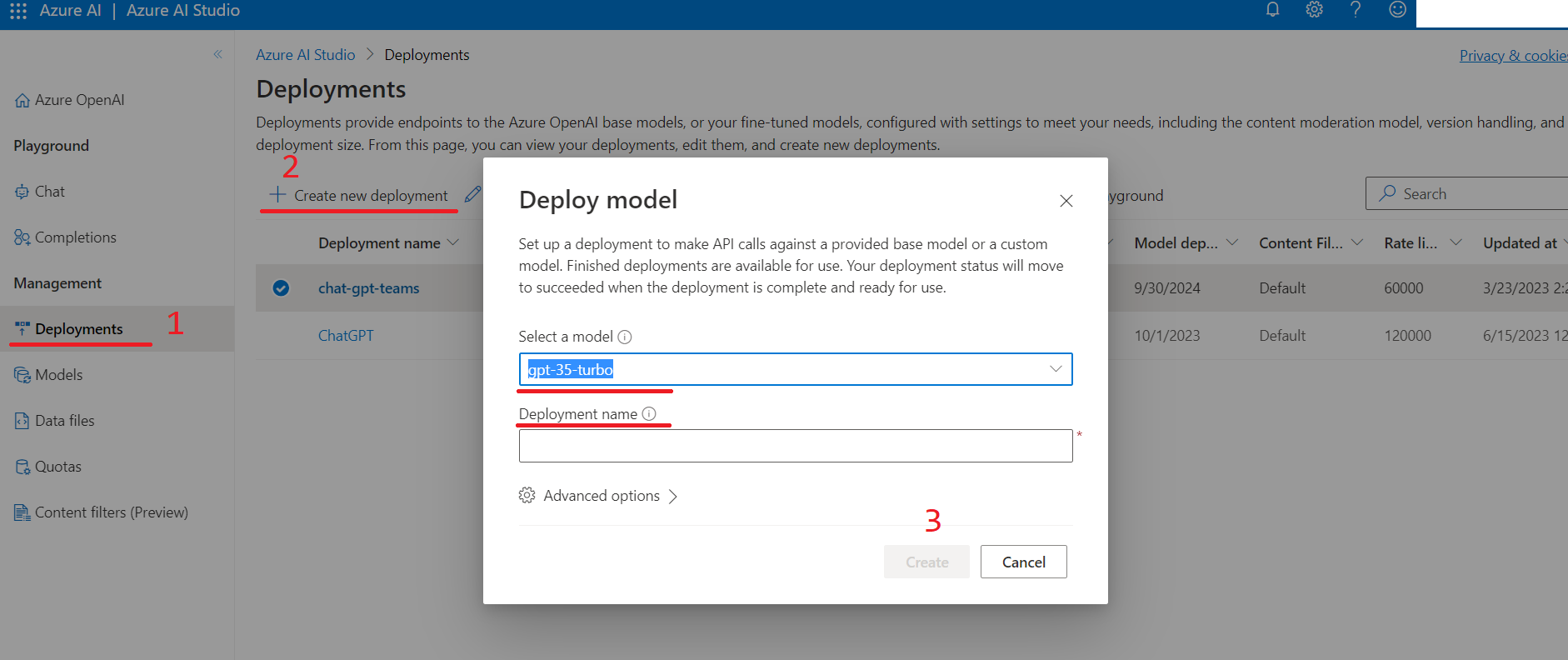 The Power of ChatGPT Enhance Microsoft Teams with Azure OpenAI Service Integration - Deployments