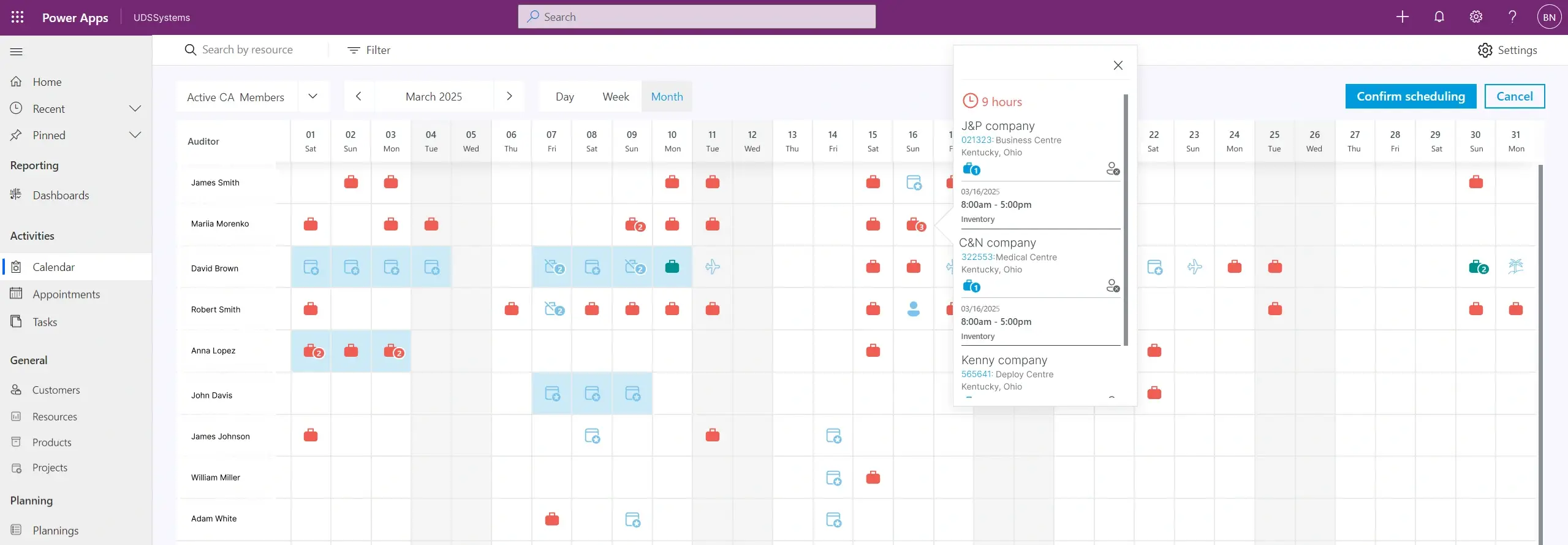 month view in Dynamics 365 Resource Scheduling solution