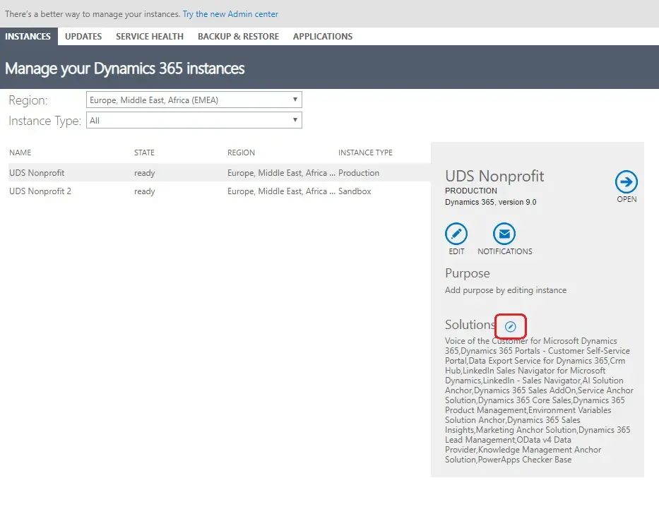 Dynamics 365 Reports and Data Export Add-Ons - manage instances