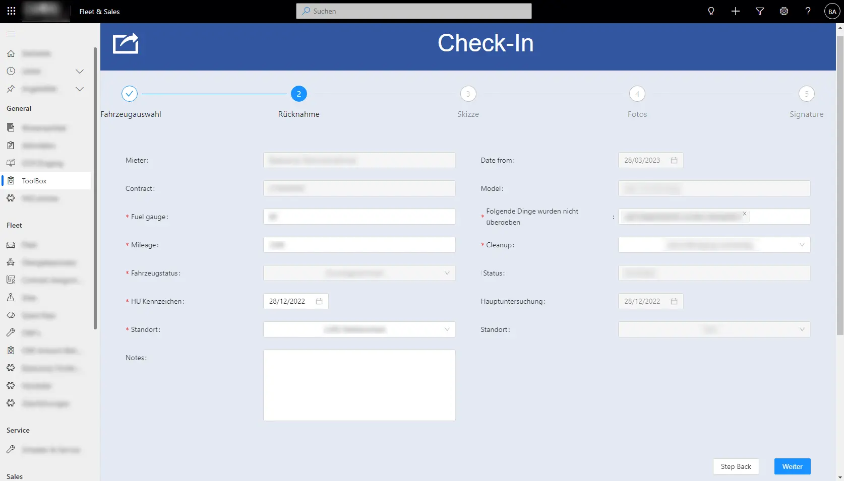 managing the fleet efficiently - D365 Portal real case - Check-in