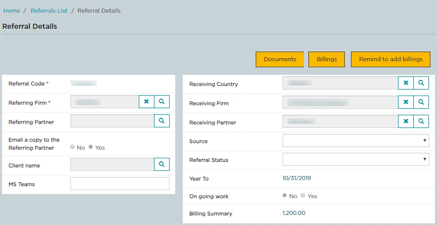 Referral creation page - Accounting Client Portal based on D365