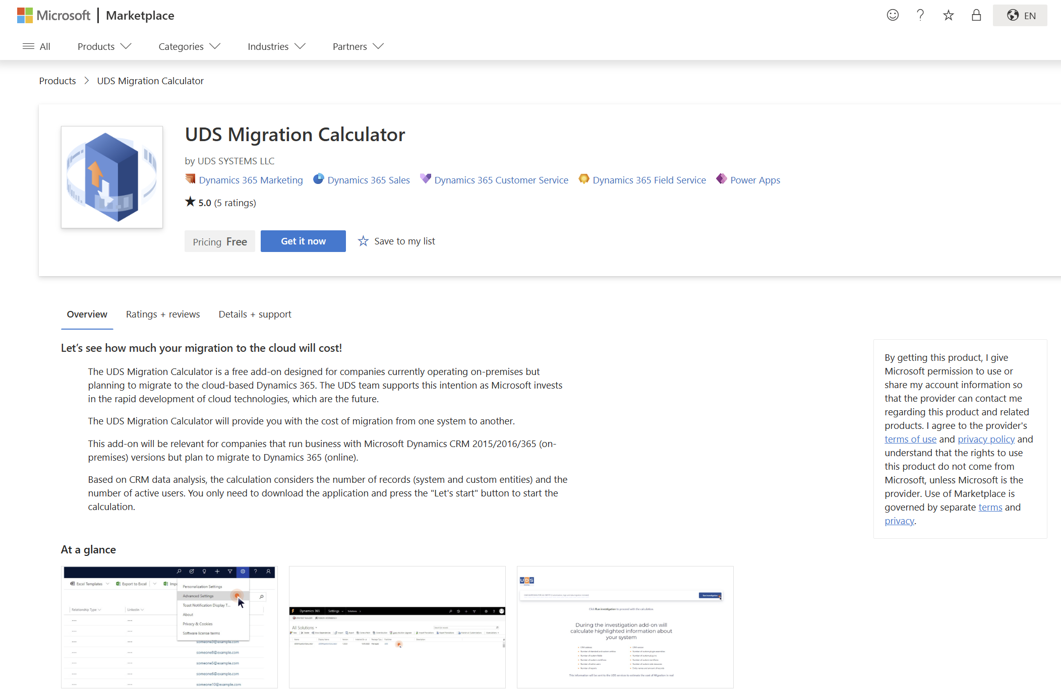 UDS Migration Calculator on Microsoft Marketplace