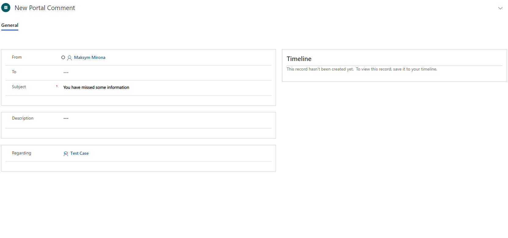 Adding a new Portal Comment in Dynamics 365 Portal