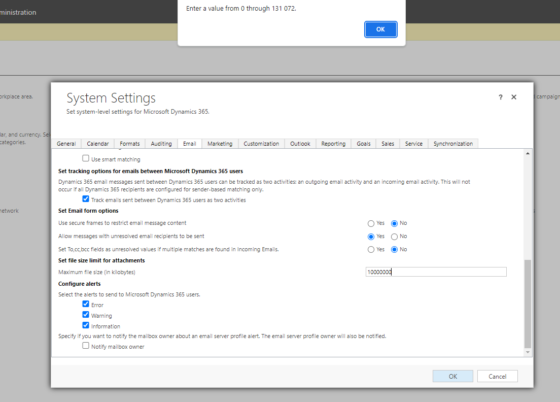 Large File Storage in Dynamics CRM Attachments - System Settings