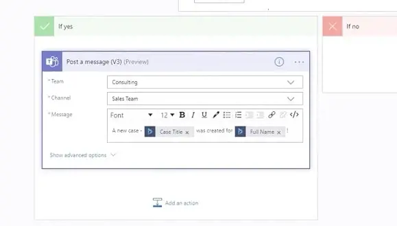 Integration of Microsoft Teams with Dynamics 365 - Condition step