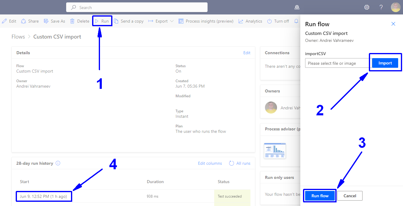 Local CSV Upload and Parsing - how to run flow