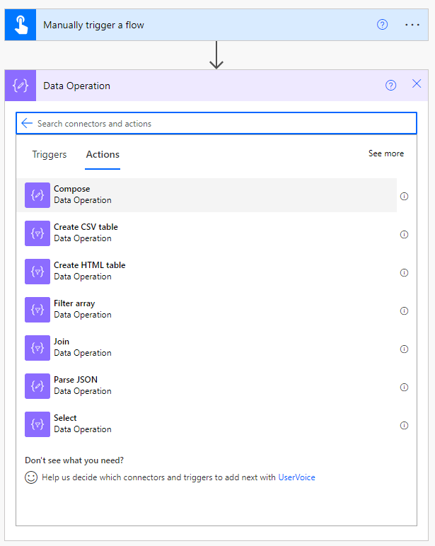 Local CSV Upload and Parsing - Compose action from Data Operation